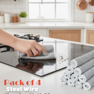 Pack of 4 Kitchen Steel Mesh Wire DishWasher Cleaning Cloth – Durable Dishwashing Scrubber Pads for Utensils, Pots, Pans & Daily Kitchen Cleaning